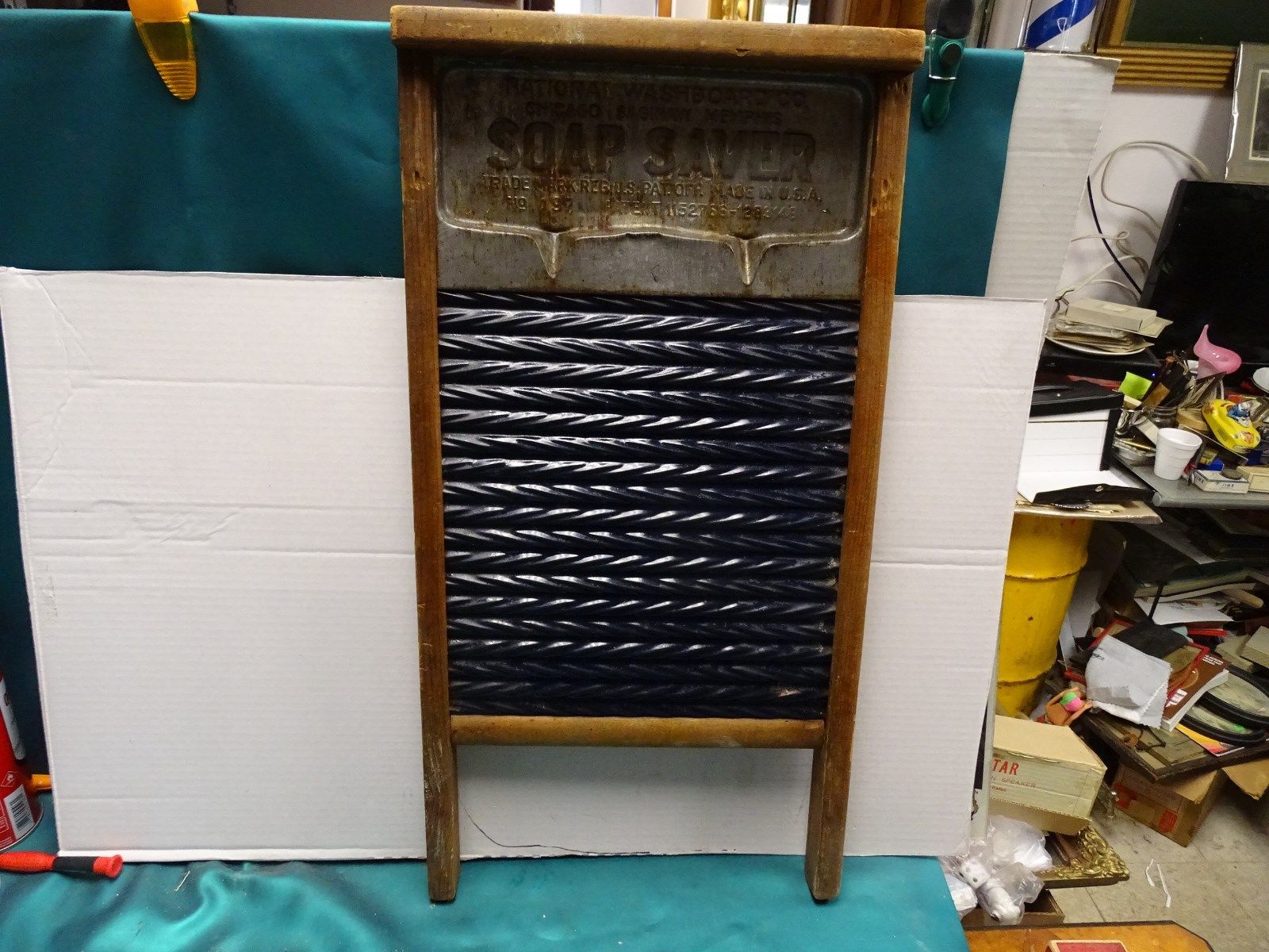 Antique National WashBoard Co Soap Saver Blue Porcelain Enamel