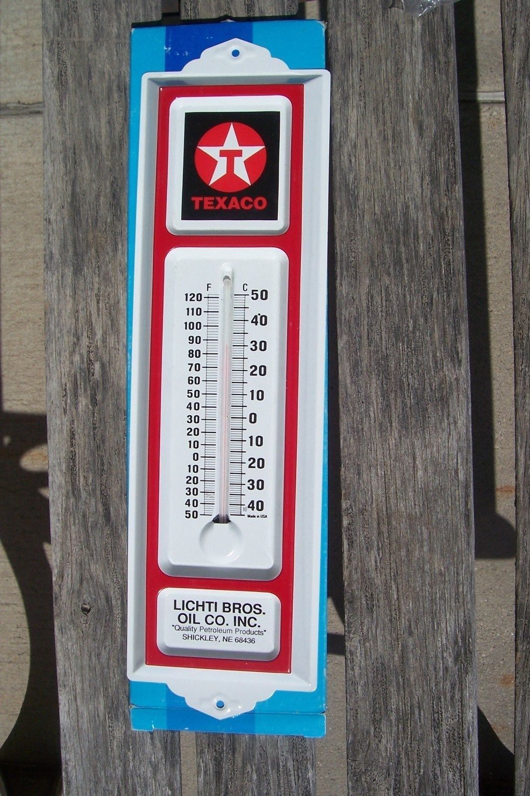 Lichti Bros. Oil Co. Advertising Texaco Metal Thermometer Shickley