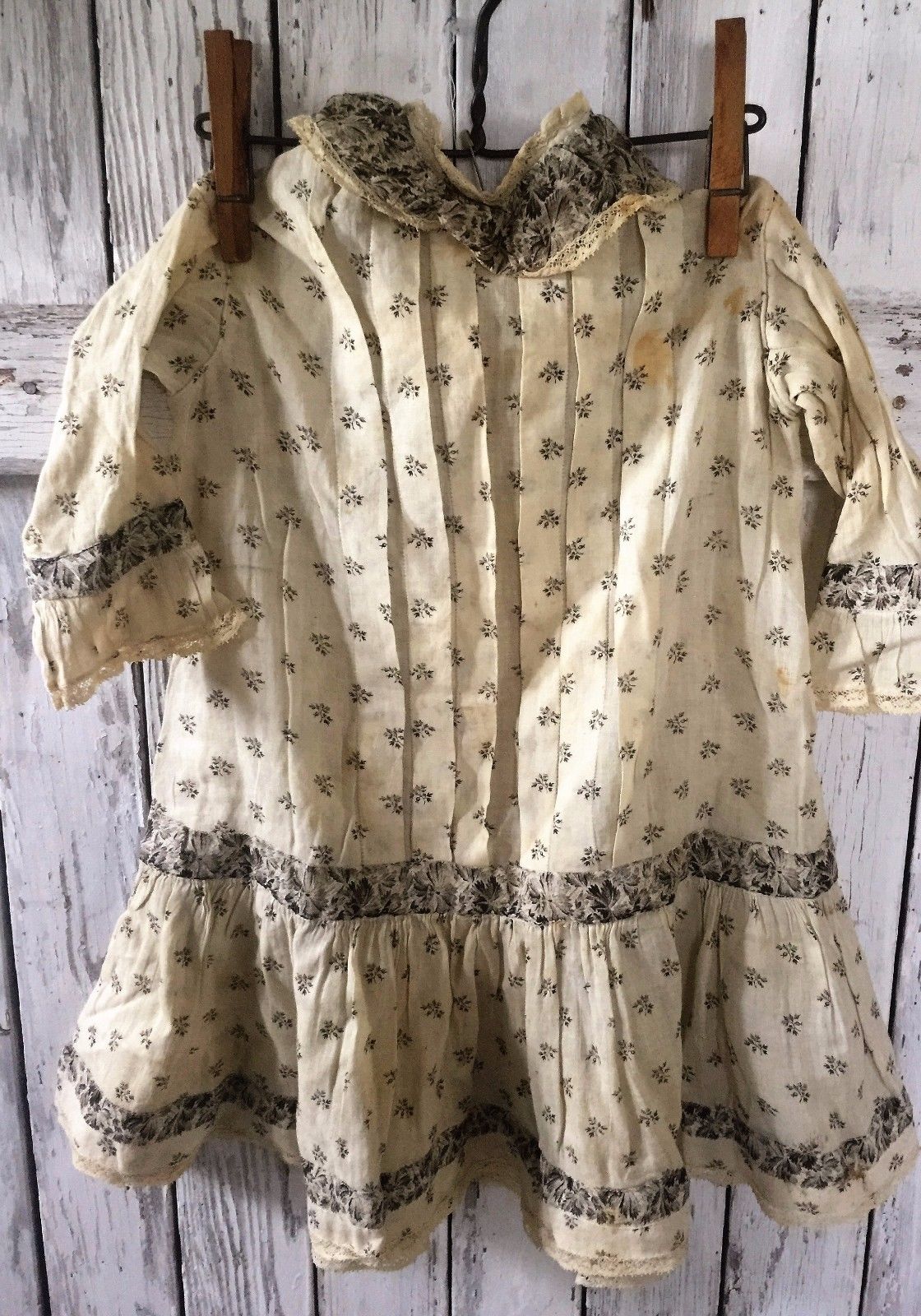 Antique PRIMITIVE Prairie Child Dress OLD Print Calico Fabric Farmhouse ...