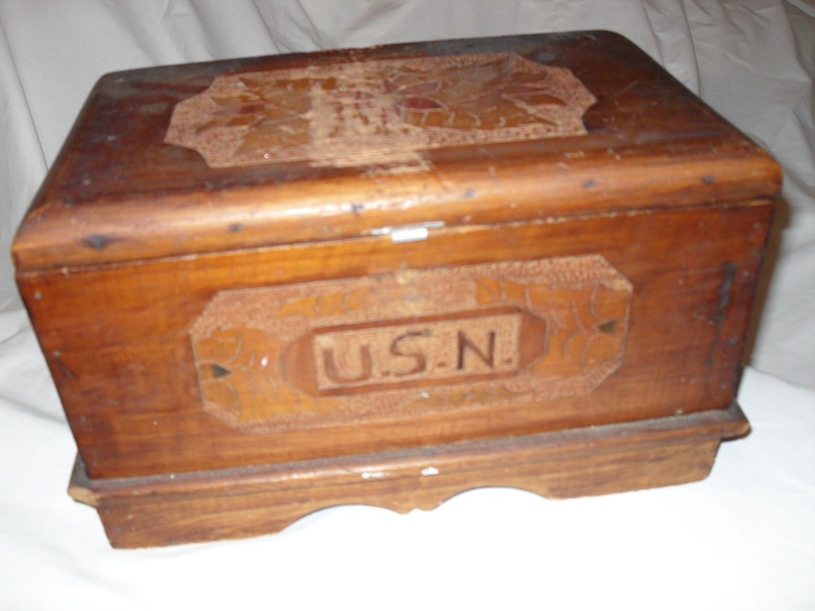 Vintage wood USN US Military Trinket Jewelry Storage Box -- Antique ...
