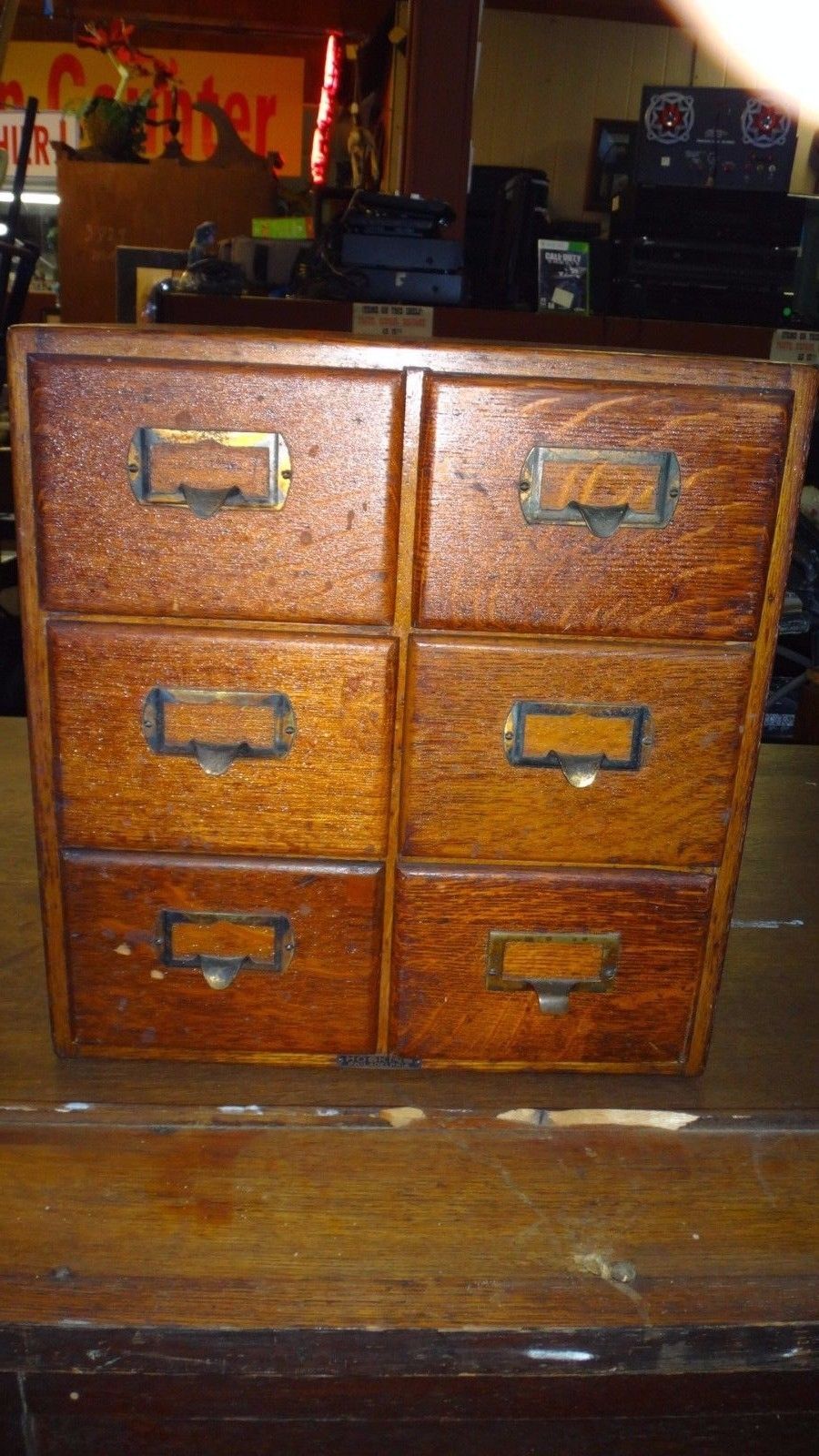 Shaw Walker Antique 6 Drawer Oak Card File Cabinet 3 X 5 Cards