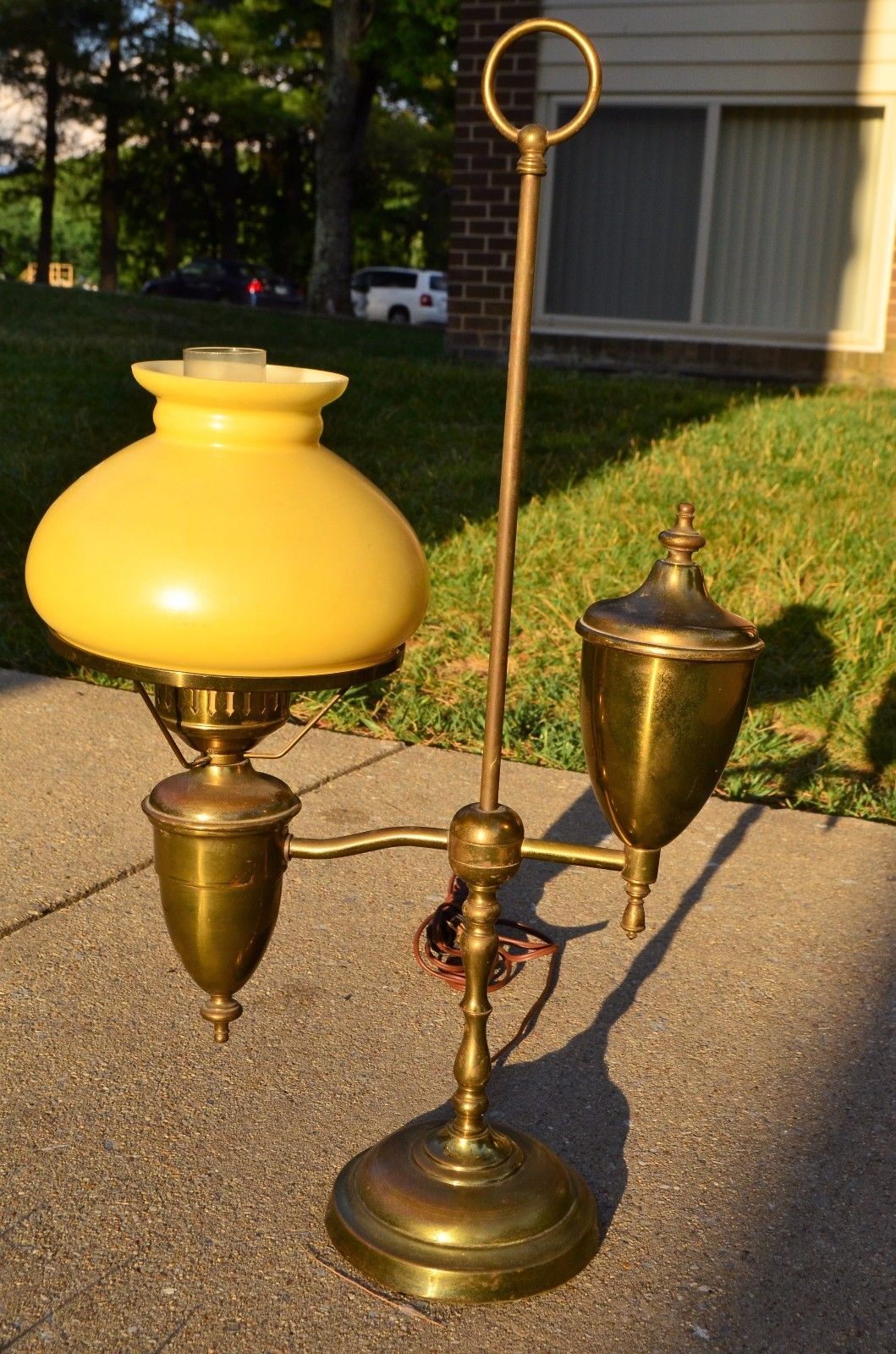 Vintage Brass Student''s Desk Lamp Electrified Single Light Yellow