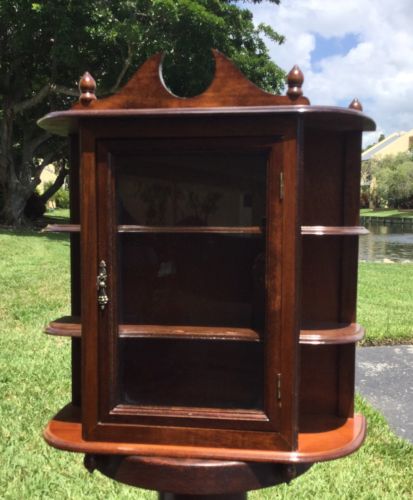 Vintage Mahogany Wall Hanging Tabletop Curio Display Cabinet 3