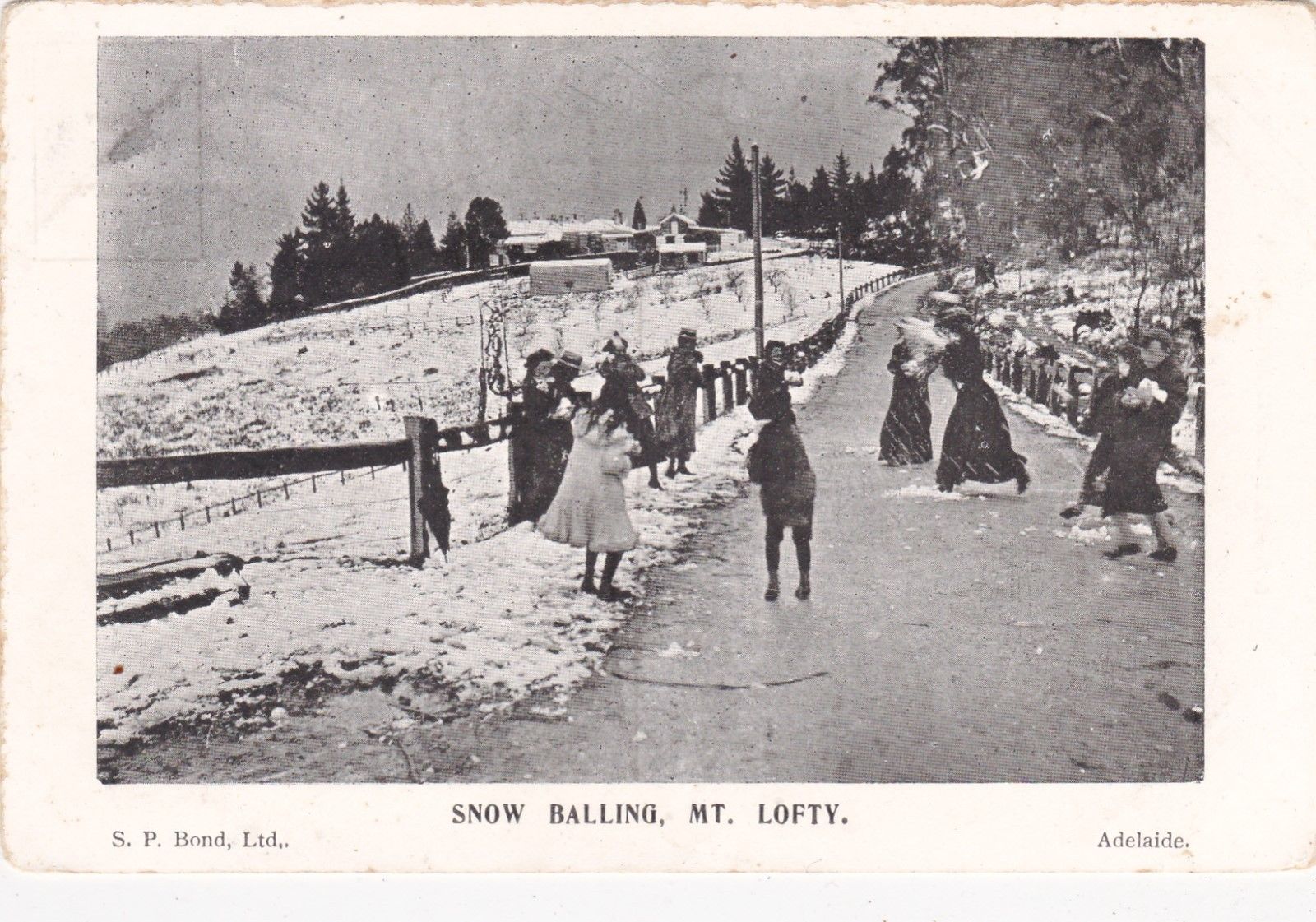 VINTAGE POSTCARD SNOW BALLING MT LOFTY SOUTH AUSTRALIA 1900s Antique