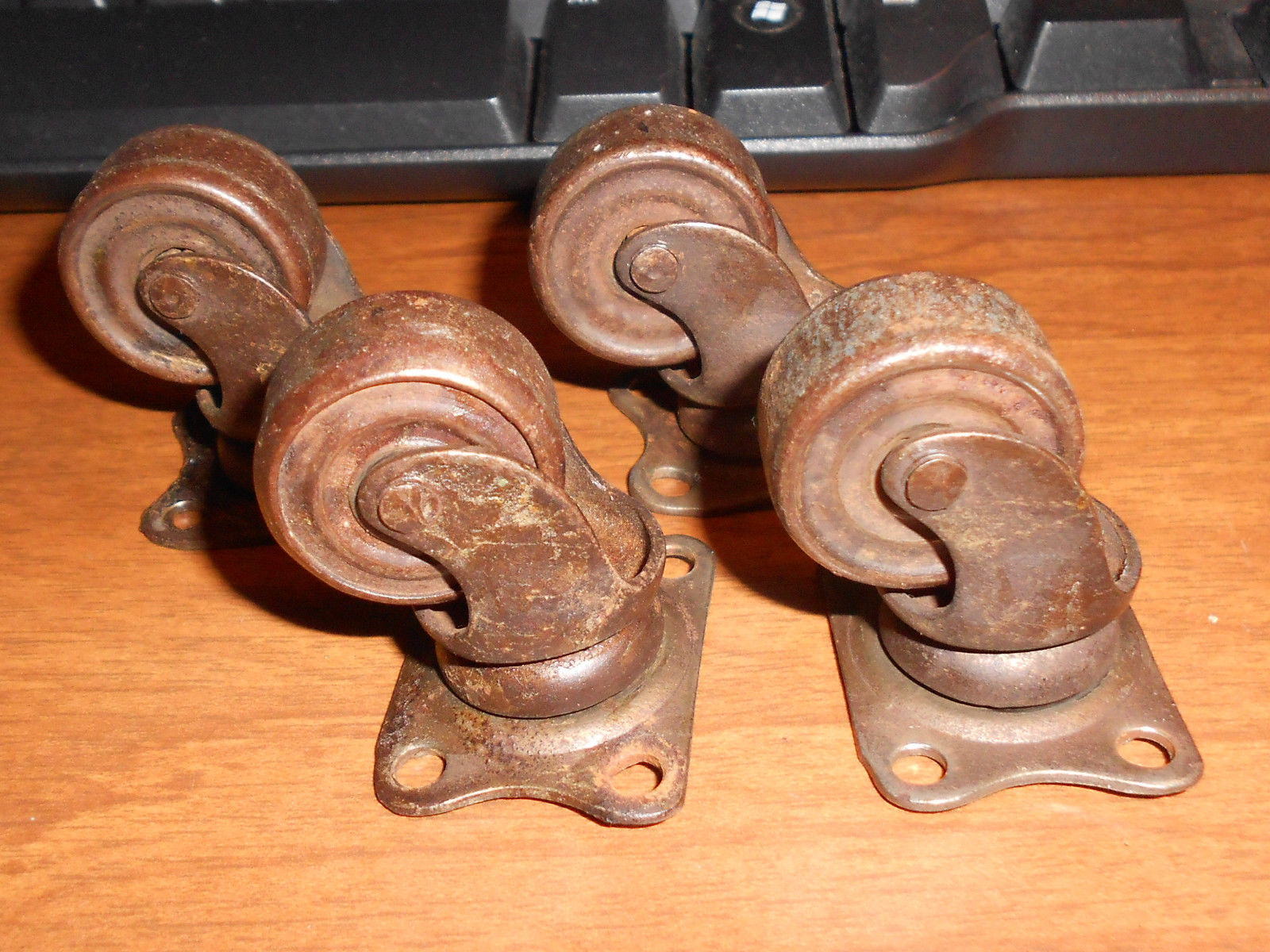 Vintage Set of 4 Small BALL BEARING Metal Casters Rolling Furniture
