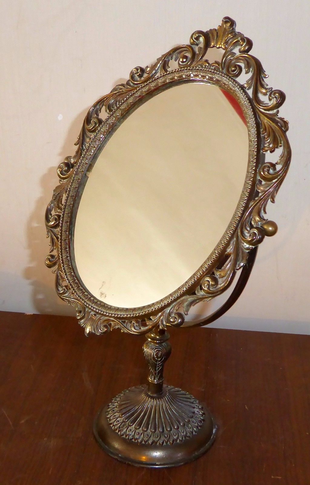 vintage ornate tilting brass dressing table mirror Rococo style
