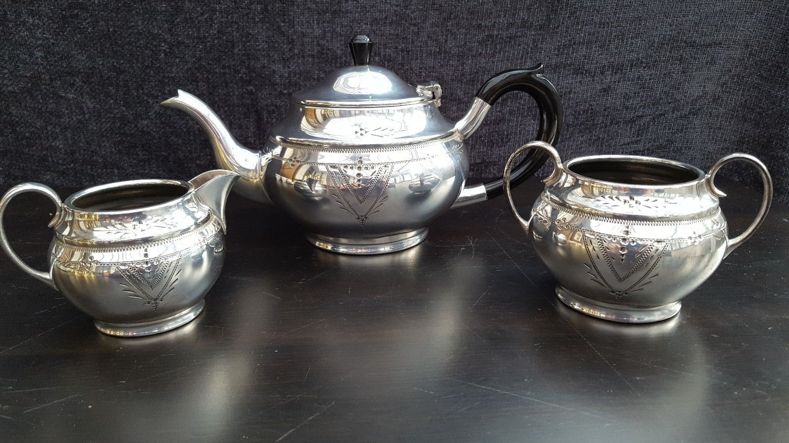 Vintage Sheffield Silver Plate Teapot, Milk Jug and Sugar Bowl Set