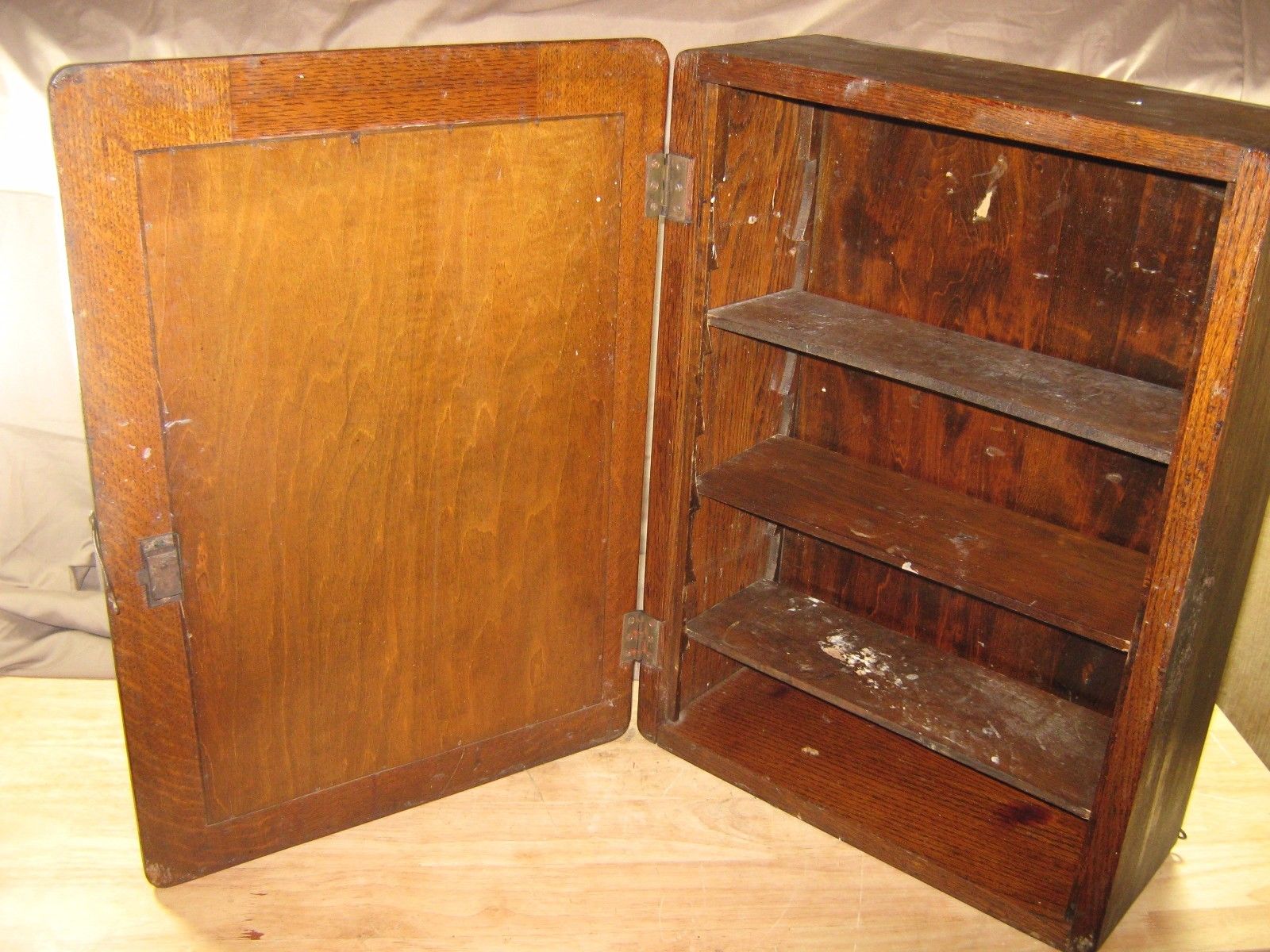 Antique Wooden Medicine Wall with Oval Mirror and Shelves