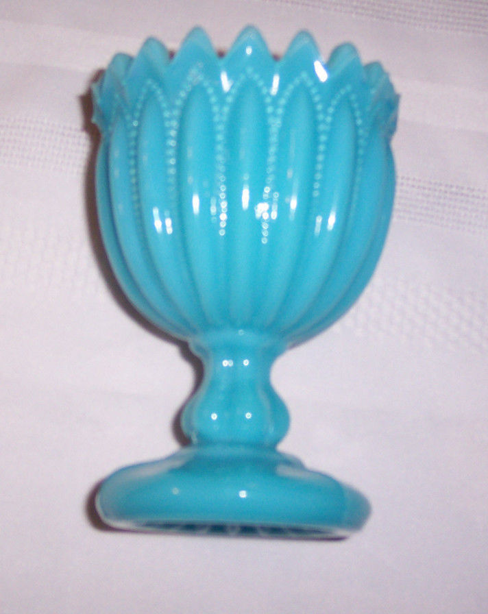 Vintage light blue milk Glass Toothpick/Candle holder 4.5" high