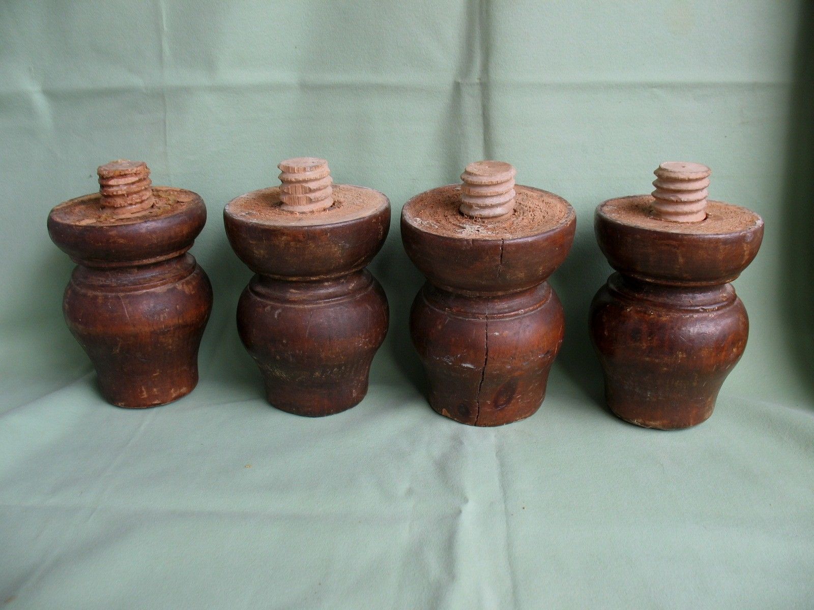 4 Antique Vintage Wood Bun Feet For Sofa Crafts Candle Holder