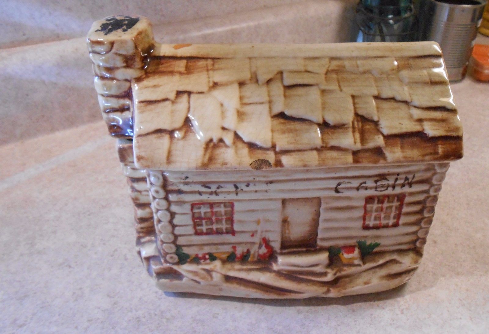 Vintage Mccoy Cookie Log Cabin Cookie Jar Container Antique