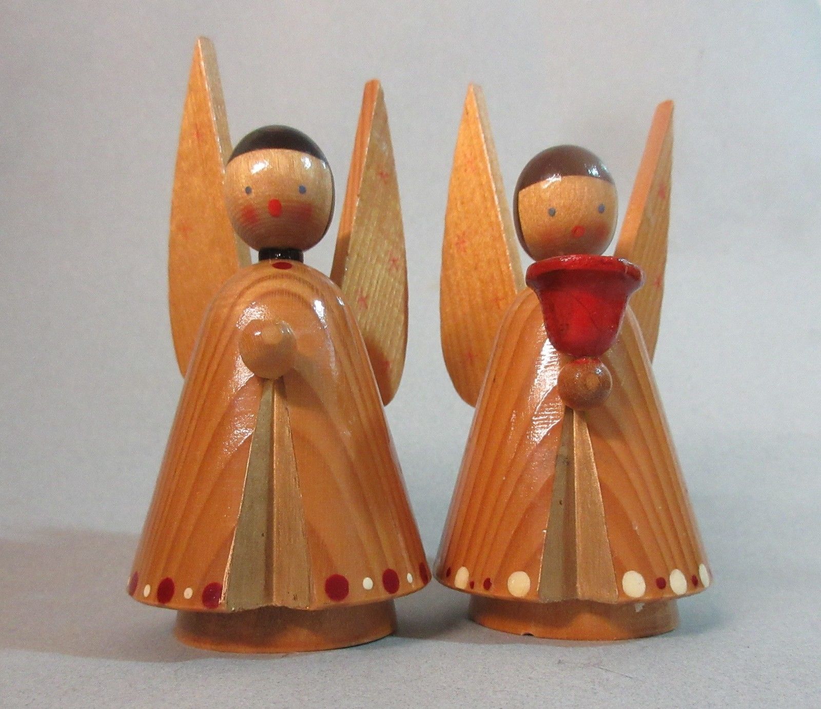 Vintage PAIR of WOODEN ANGELS Christmas ornaments GERMAN made, and