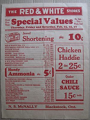 1930 N S Mcnally Red White Grocery Store Blackstock Ont Flyer