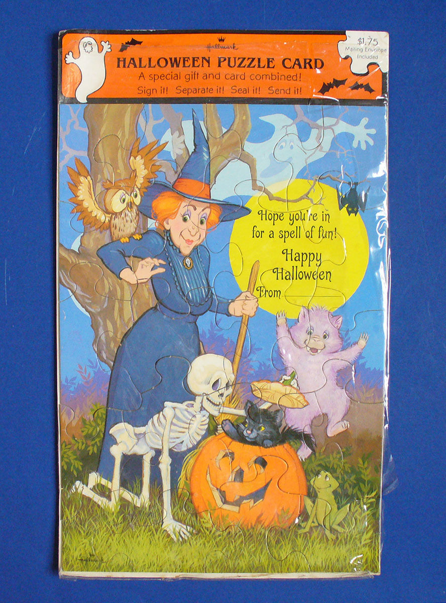 NEW OLD Hallmark PUZZLE Greeting CARD Halloween Vintage WITCH JOL 