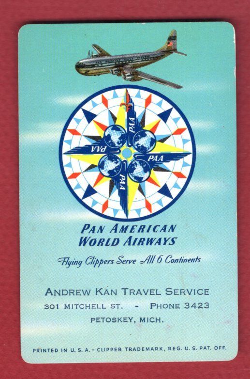 Single Swap Playing Card PAN AM AIRLINES 1951 52 CALENDAR VINTAGE 