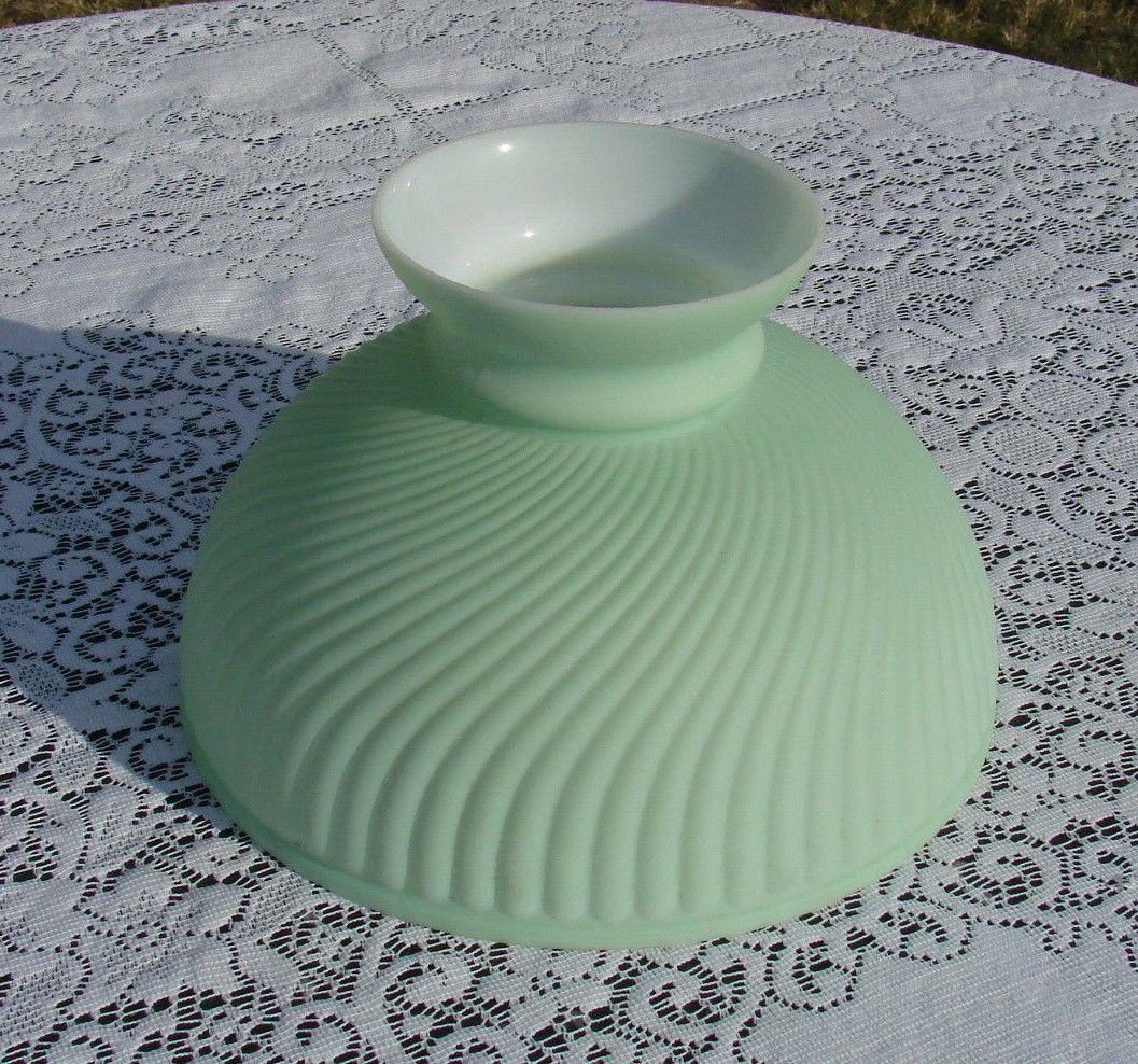 Vintage Mint Green Satin Swirl Ribbed Milk Glass 10" Fitter Lamp Shade