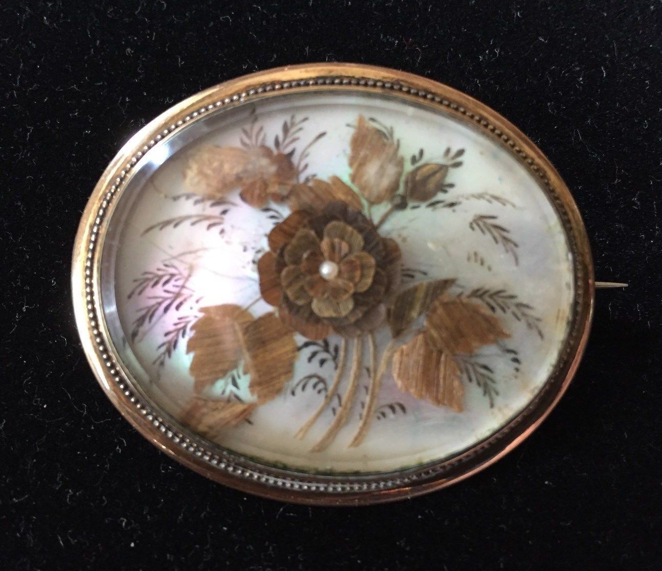 ANTIQUE Victorian MEMORIAL Brooch HAIR PIN with FLORAL Arrangement 1860 ...