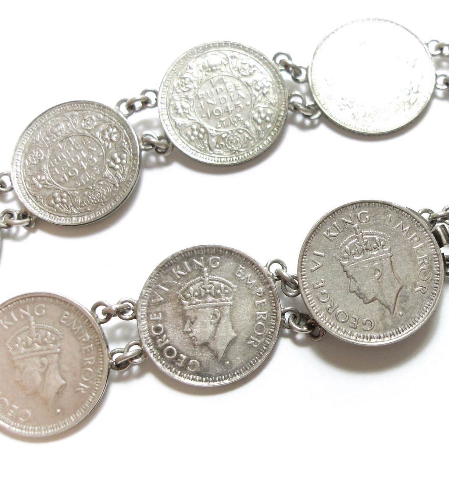 STUNNING OLD ANTIQUE EDWARDIAN SILVER COIN GEORGE VI RUPEE NECKLACE ...