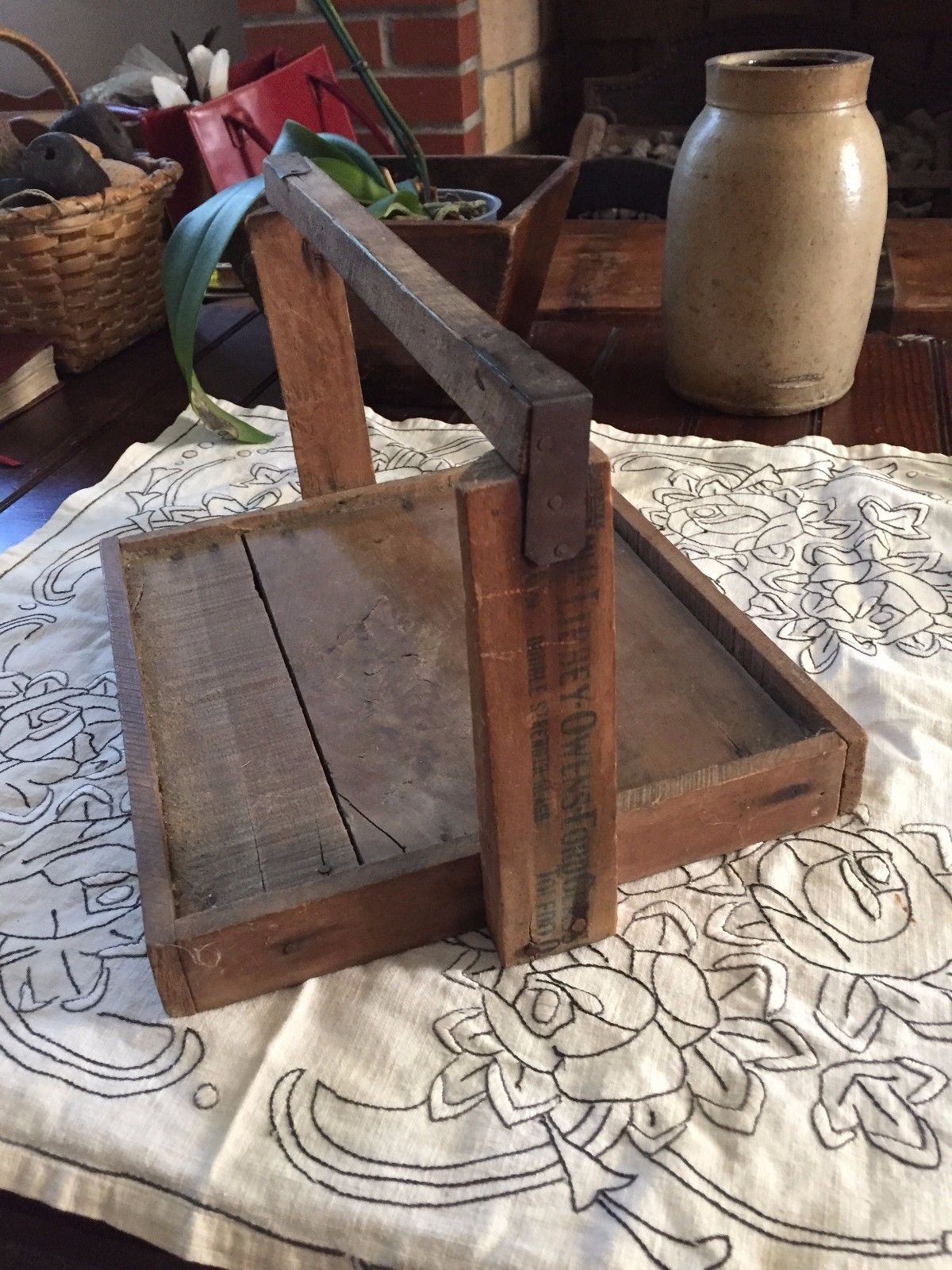 Antique Berry Harvesting basket Made from a wooden Advertising box
