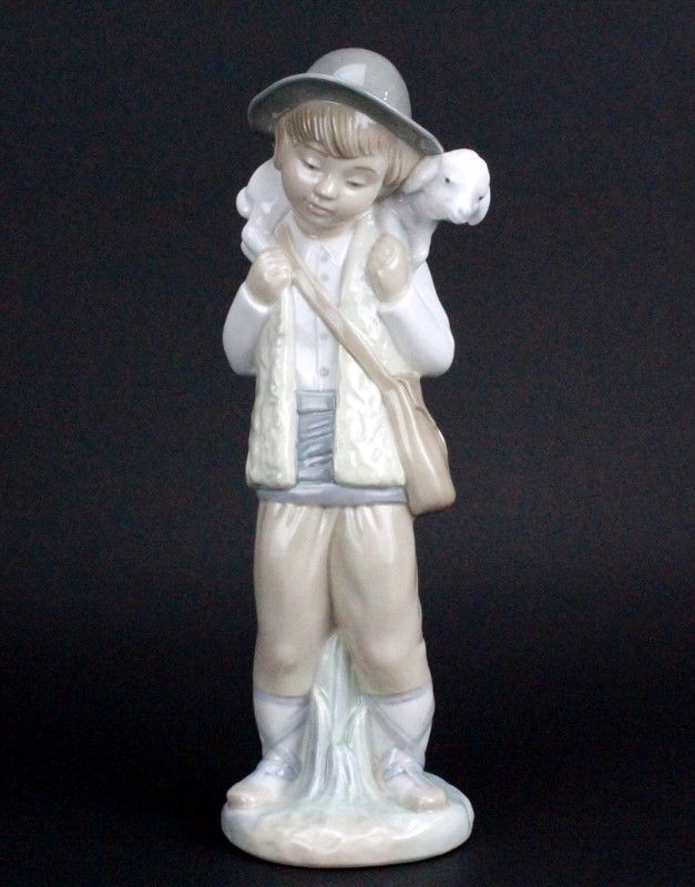 Vintage Nao By Lladro Spain Young Boy With Sheep Lamb - 