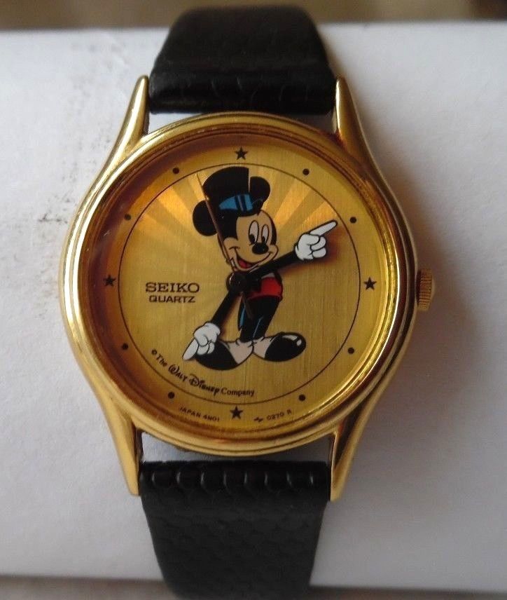 Vintage Seiko Mickey Mouse Women''s Watch Disney Top Hat Star Burst Gold &  Black -- Antique Price Guide Details Page