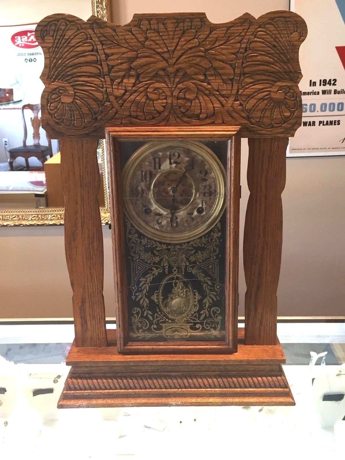 Antique Vintage Ingraham 8day Oak Wall Clock 1914 repair / parts No Reserve NR Antique Price