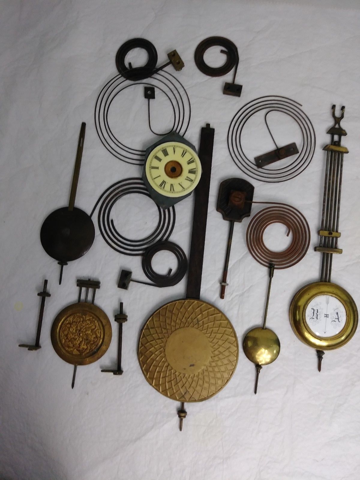 8 Assorted Clock Pendulums, Springs Brass Antique Vintage Antique