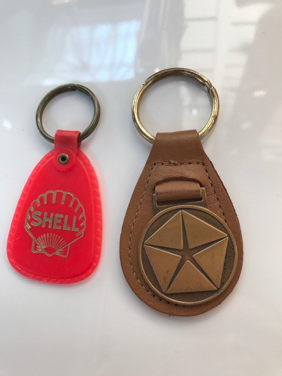 Vintage Chrysler Penstar Brass Key Fob Plus Shell Gas Key Chain