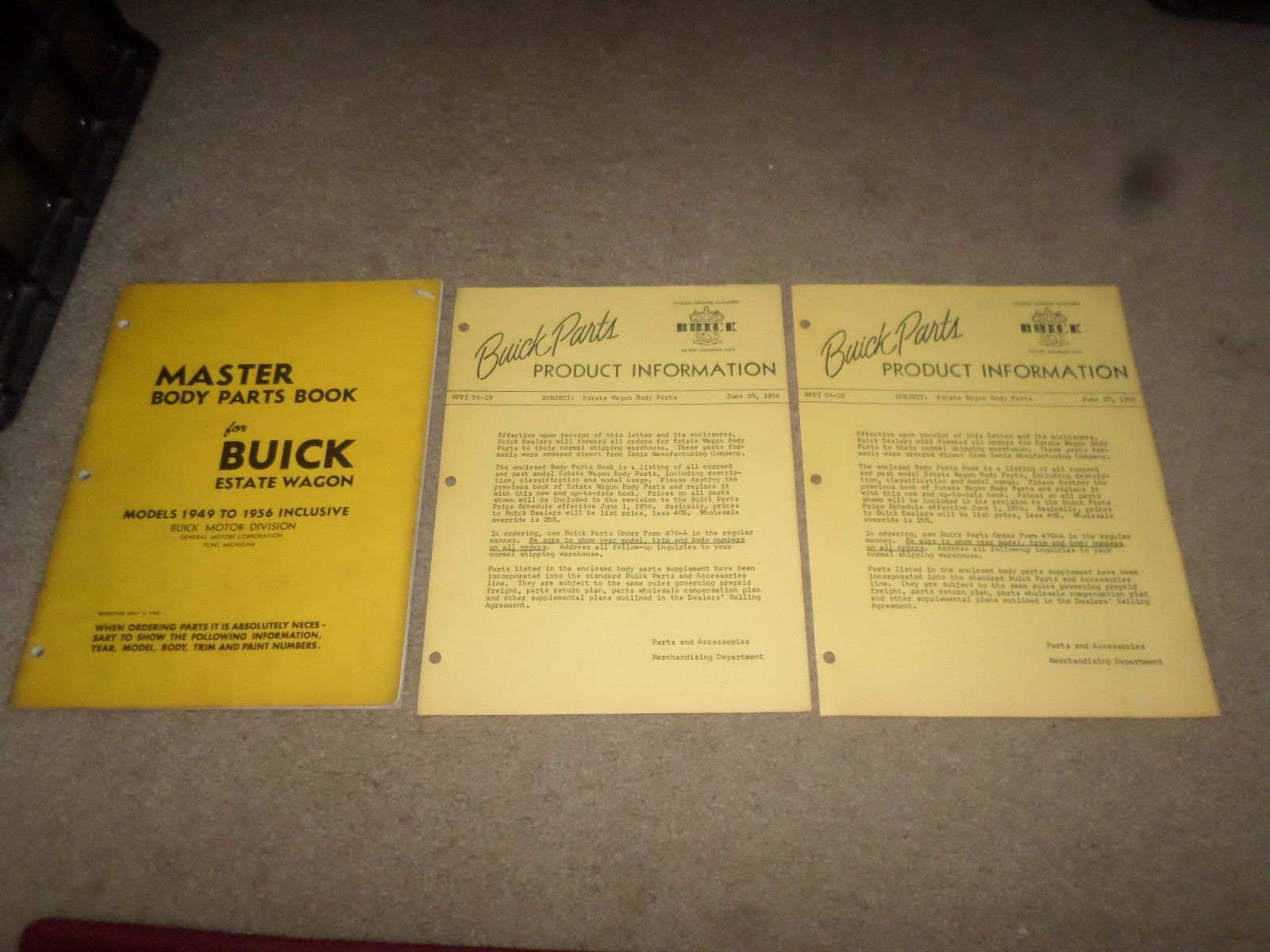 LOT 31956 Buick "Estate Wagon" Master Parts Book Letters (1949 to