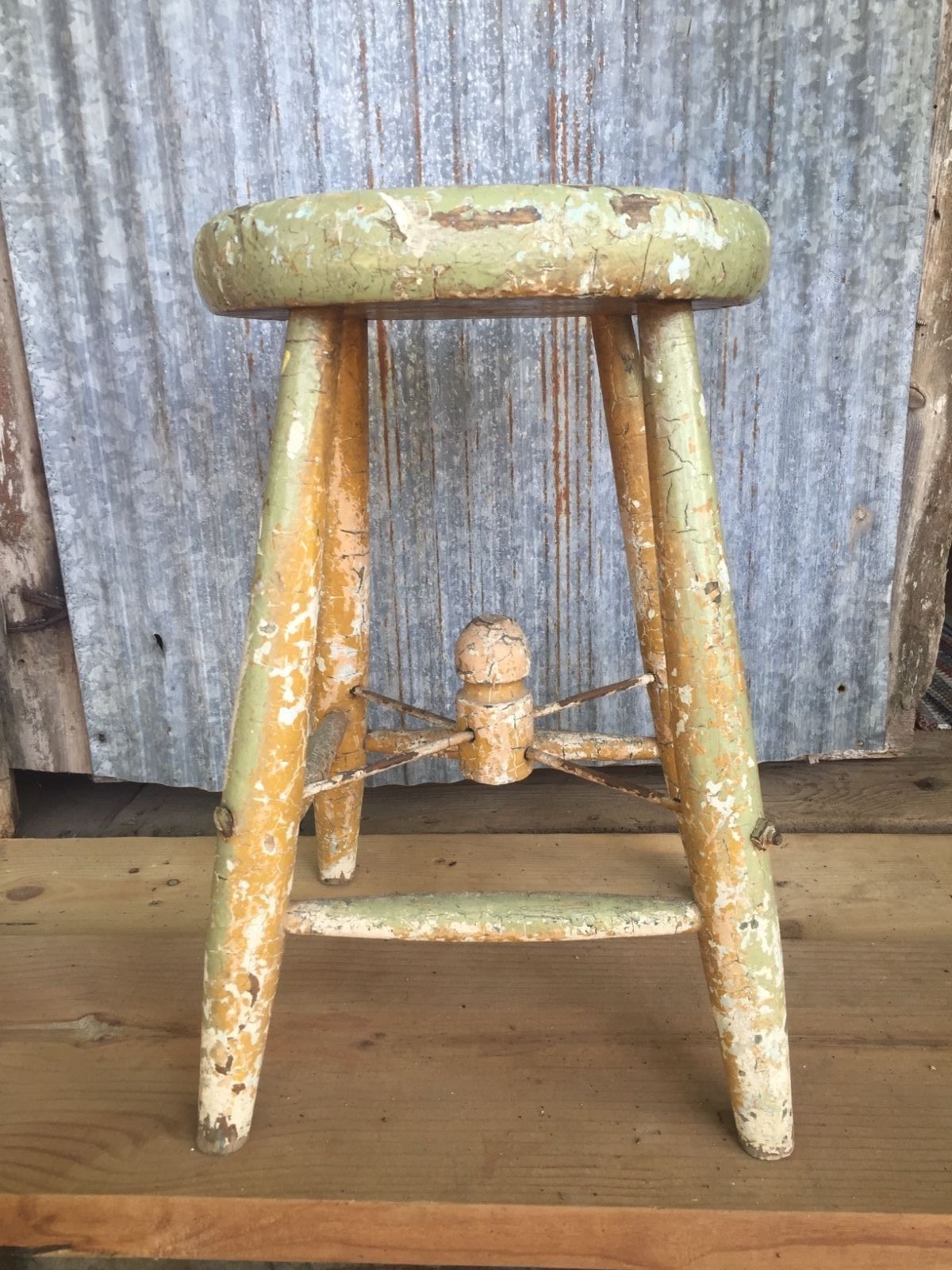 Antique Vintage Primitive Milking Milk Stool Wooden Original Chippy