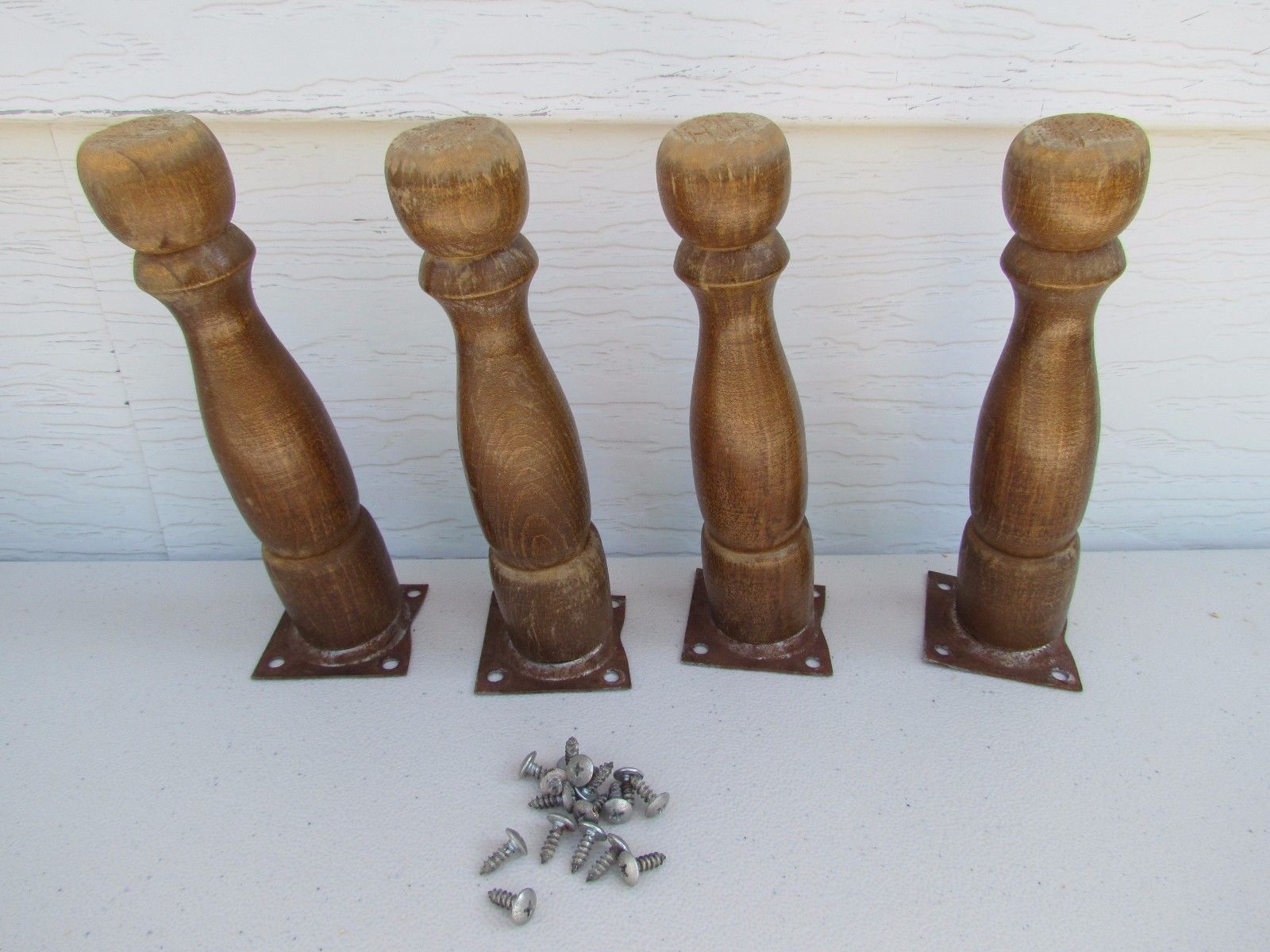 Vintage Machine Turned Wood Table Stool Legs With Brackets Salvage