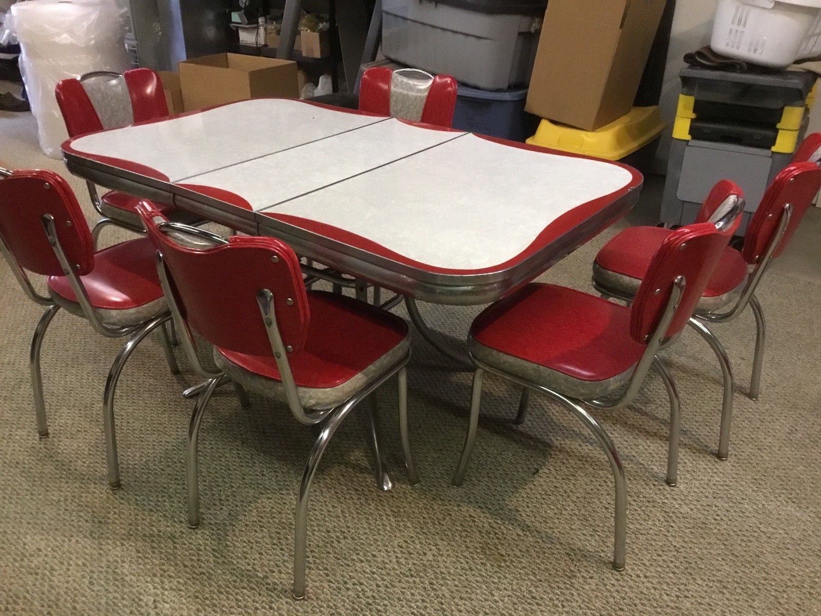 authentic 1950s chrome kitchen table and chair 2337 red