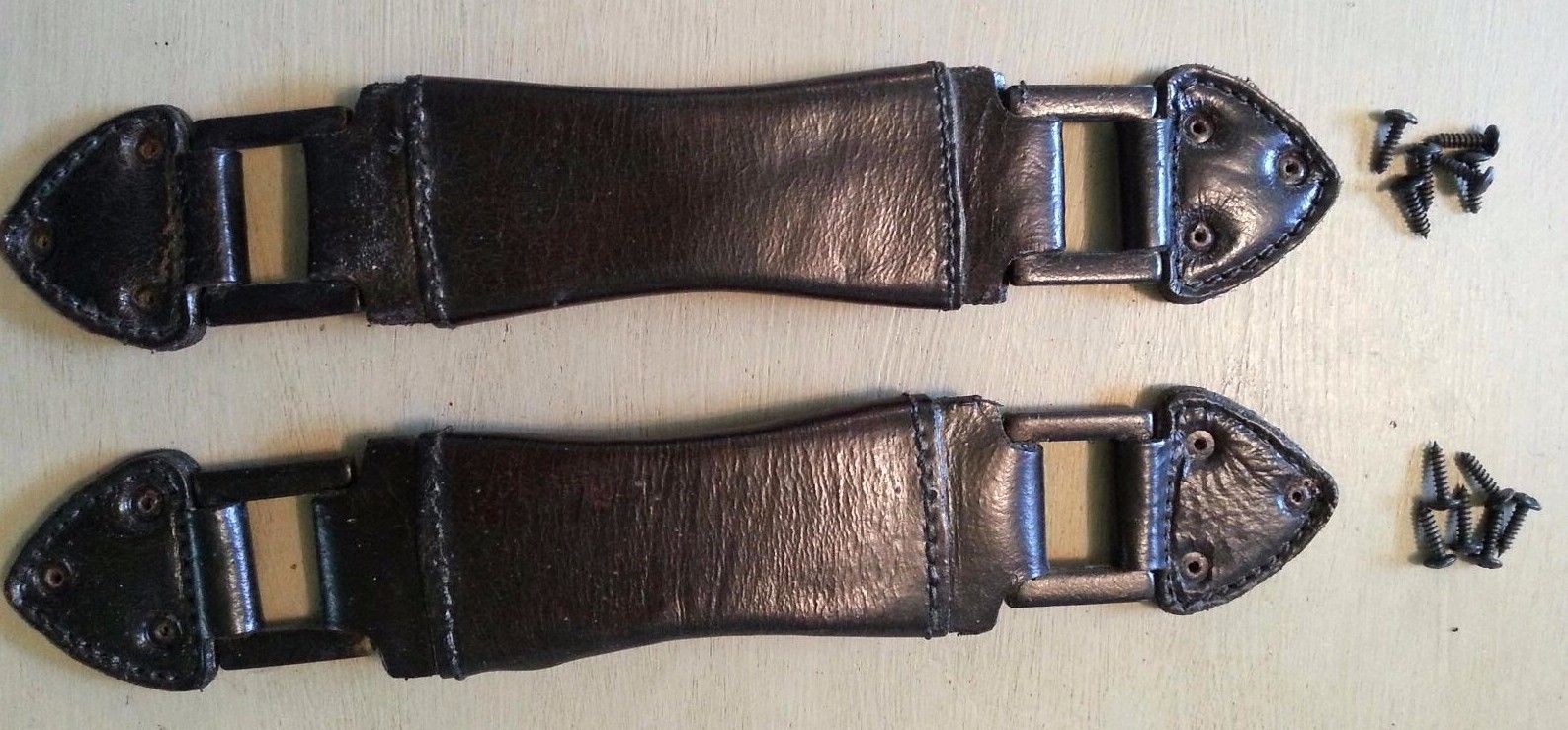 Heavy Leather Metal Handles For Vintage Trunk Luggage Dark Brown