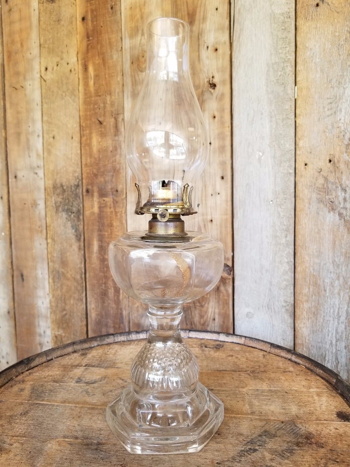 Antique Pattern Glass Queen Anne Oil Lamp Vintage Amish Farmhouse