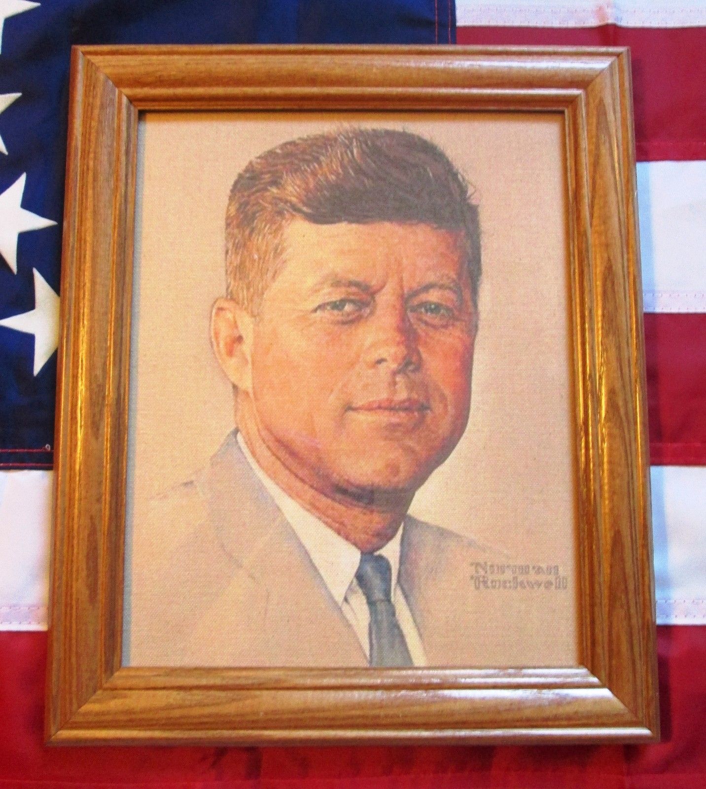 Framed Art, Portrait of President John F Kennedy on Canvas. Norman