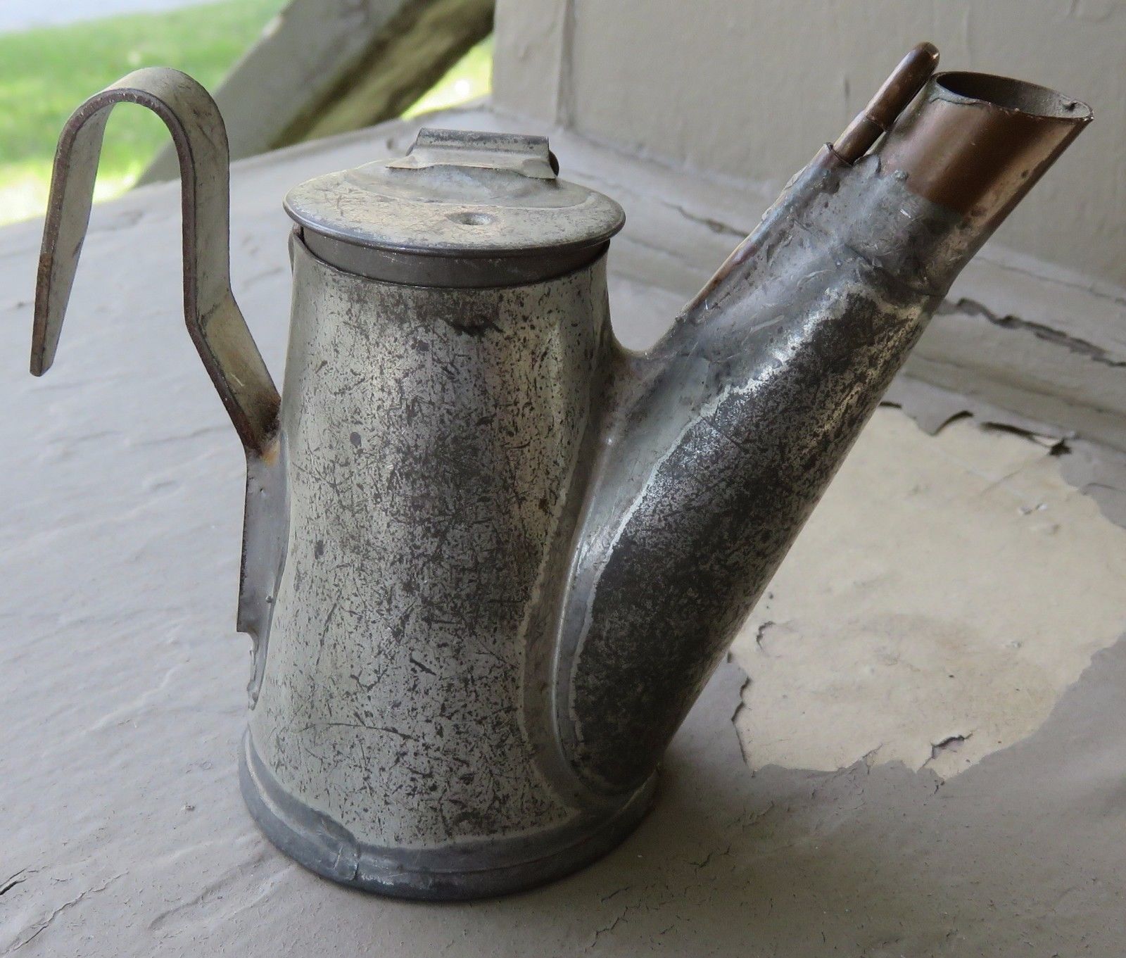 Antique Tin Mining Miners Hardhat Teapot Oil Wick Lamp 2 Antique
