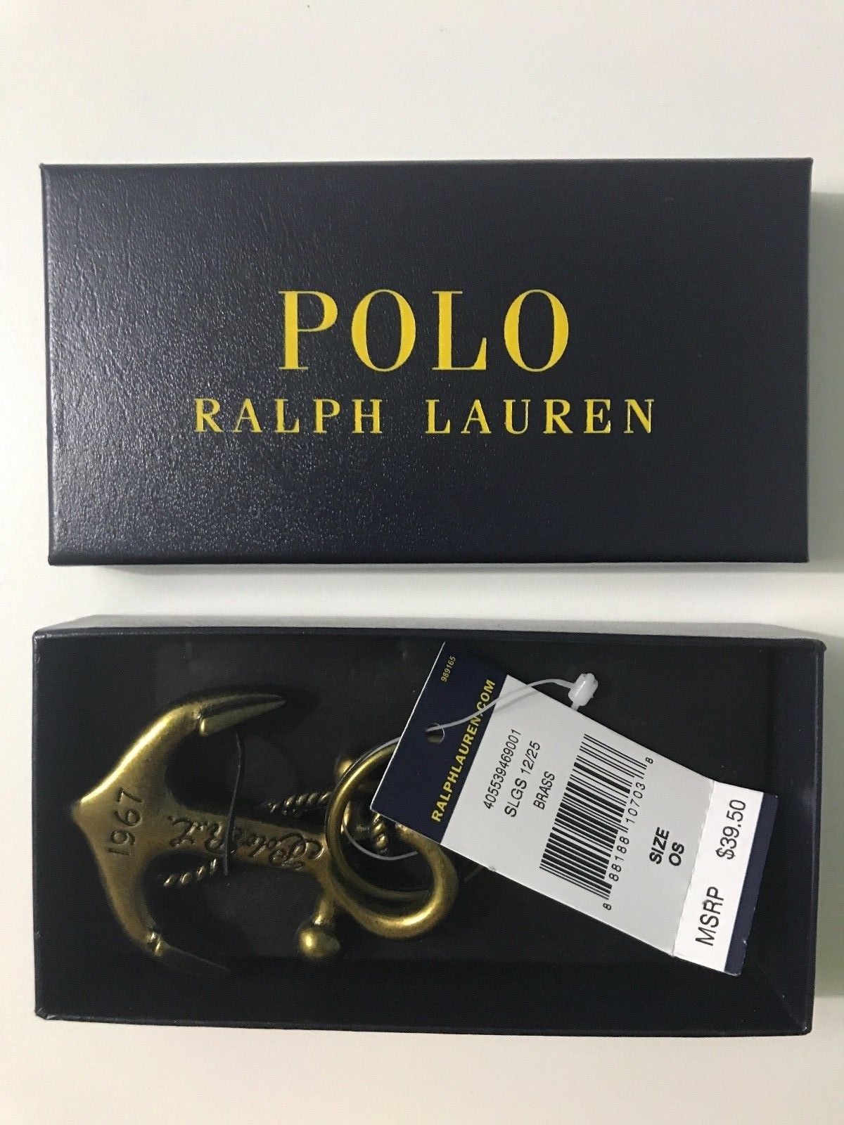 POLO RALPH LAUREN Nautical Anchor Antique Brass Keychain Key FOB Free ...