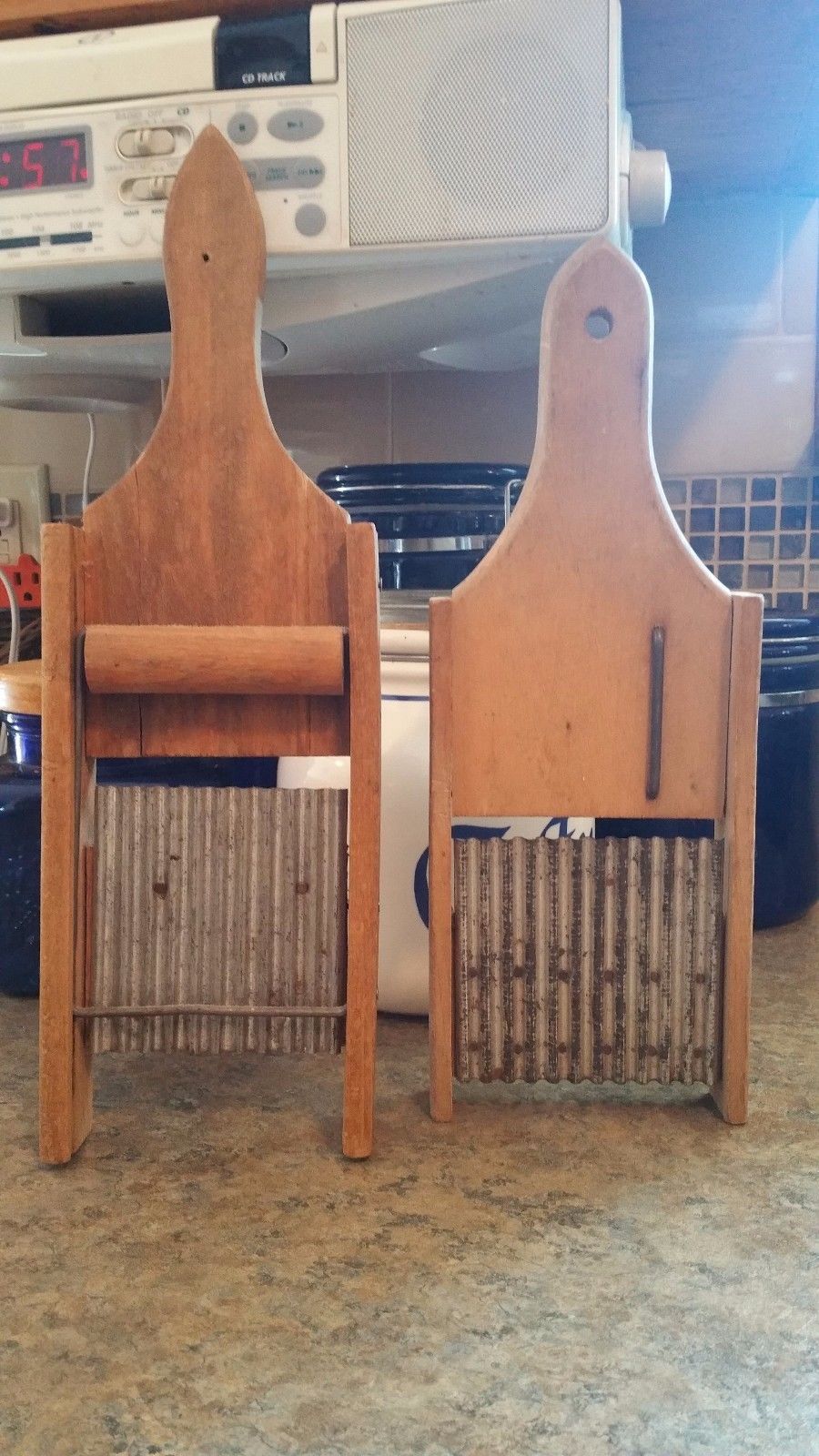 TWO Vintage Wood Fluted Vegetable Cabbage Kraut SHREDDER Cutter Slicer