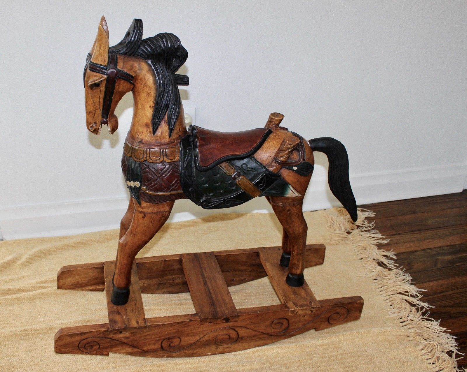 hand carved wooden rocking horse