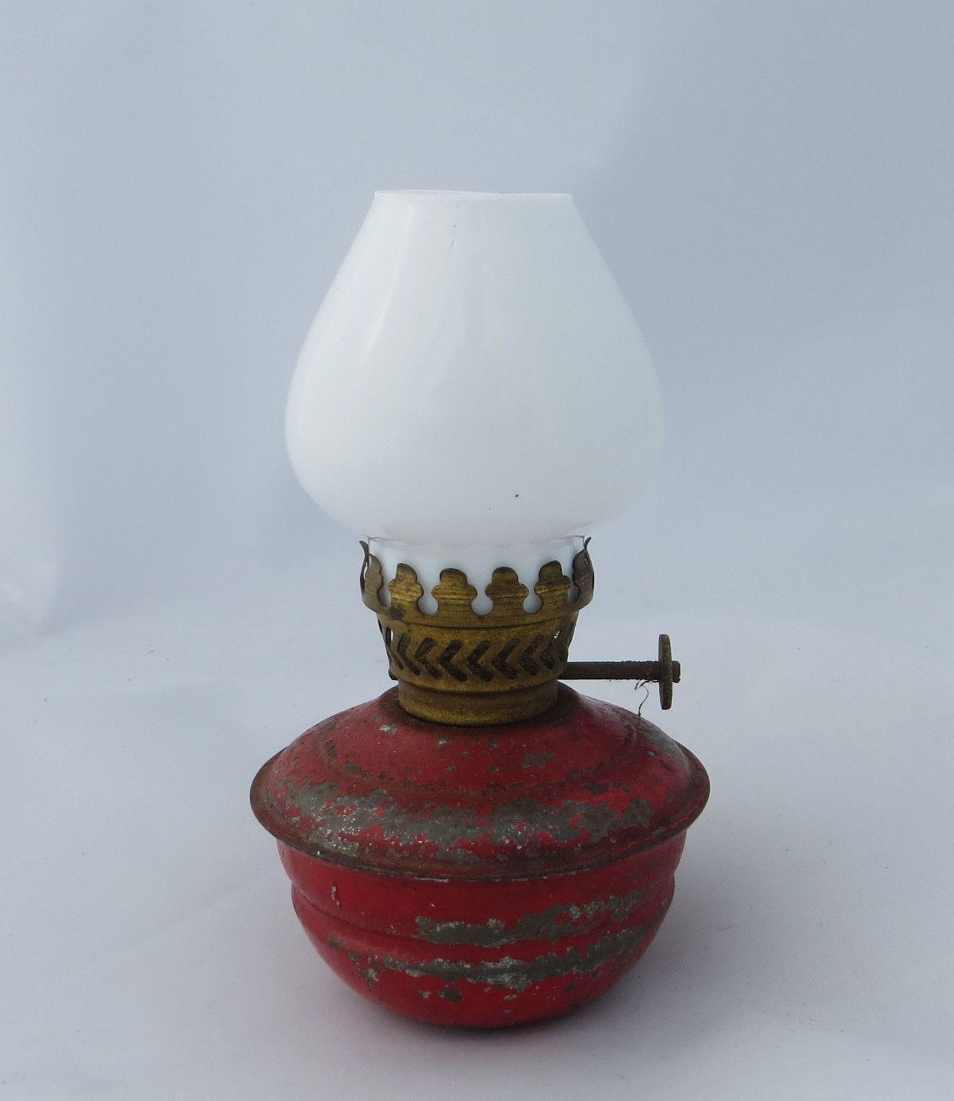 Vintage Red Kelly Style Nursery Oil Lamp with Pixie Shade Antique