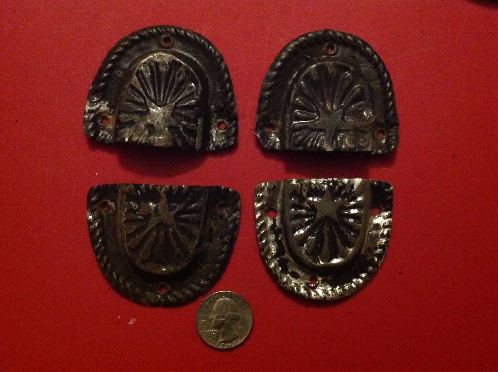 Antique trunk/chest parts late 1800''s set of 4 handle end caps