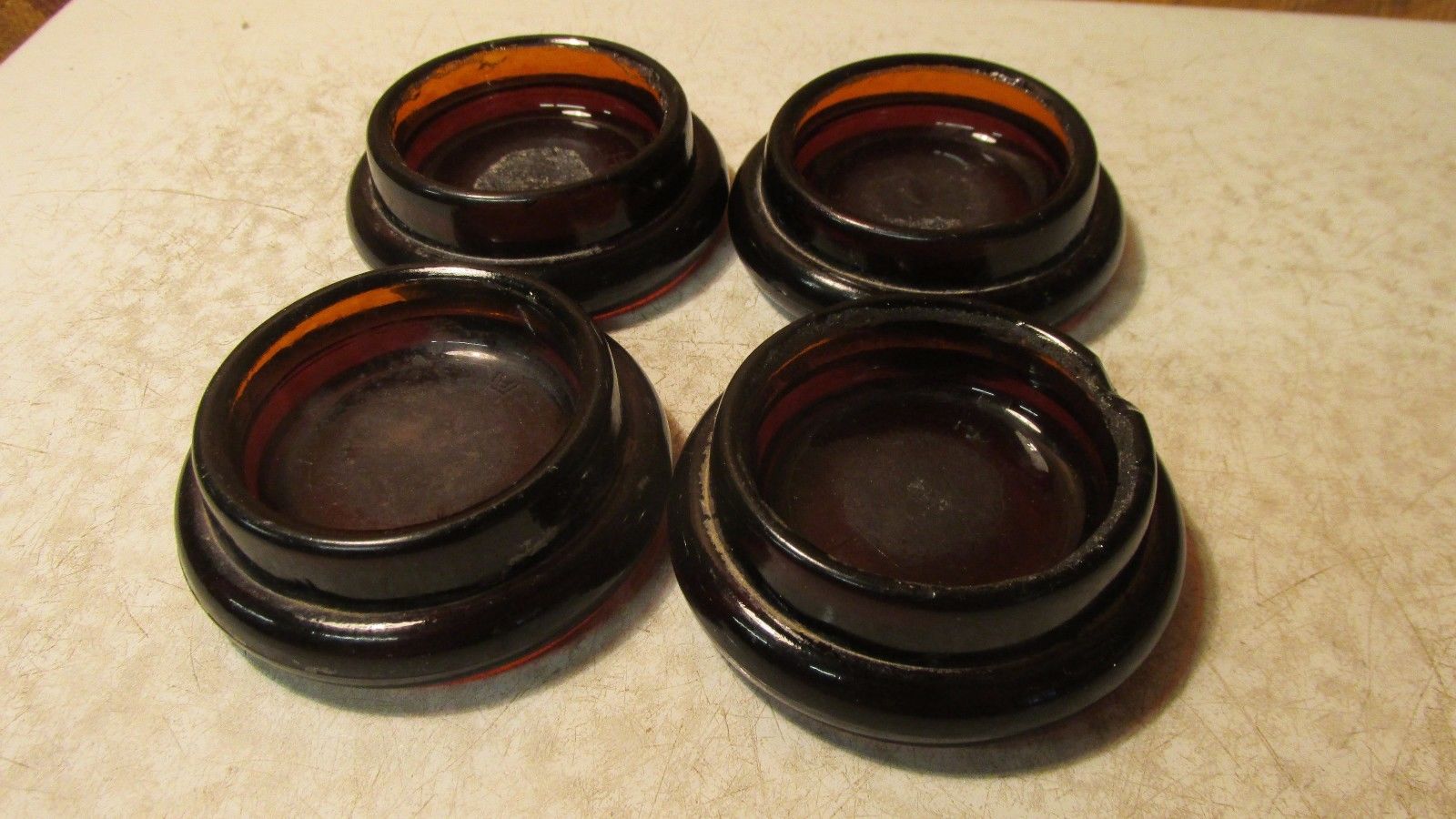4 Antique Hazel Atlas Amber Glass Furniture Coasters Antique Price Guide Details Page