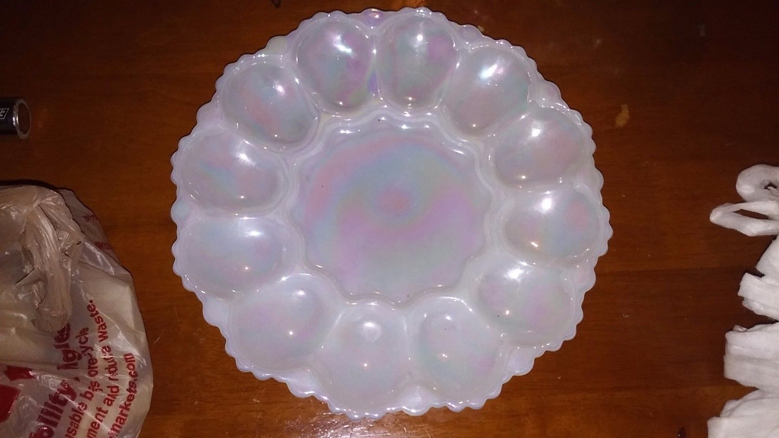 Vintage White Milk Glass Deviled Egg Plate with Gold Trim Antique