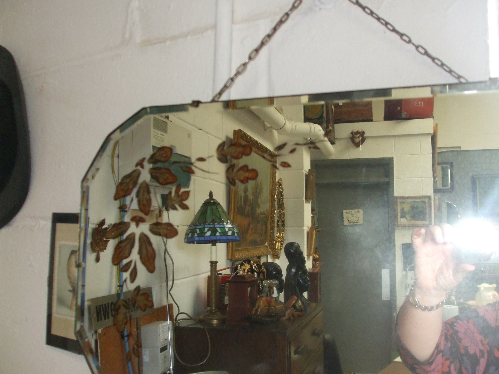 Vintage Frameless Etched Mirror on Chain Antique Price Guide Details
