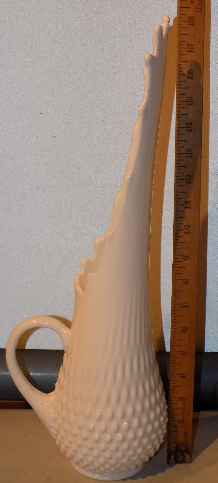 Rare Vintage Fenton Hobnail Pitcher Vase With Handle Milk Glass 18