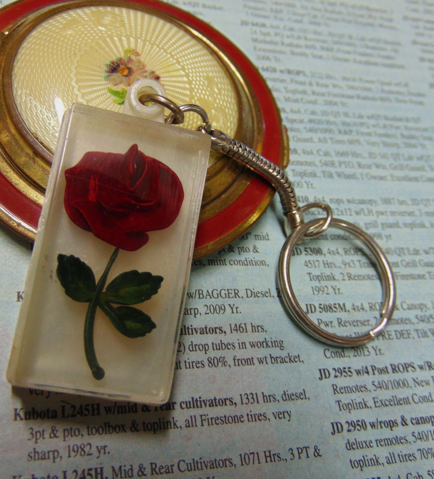 Vintage Lucite RED Rose Keychain by Bircraft Huntington In. Hand carved