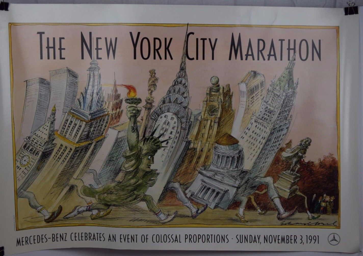 New York City Marathon 11/03/1991 Mercedes Benz Promo Poster Antique
