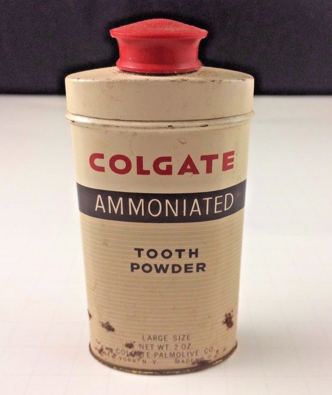 Vintage Colgate Ammoniated TOOTH POWDER tin with lid Lg 2 Ounces Full