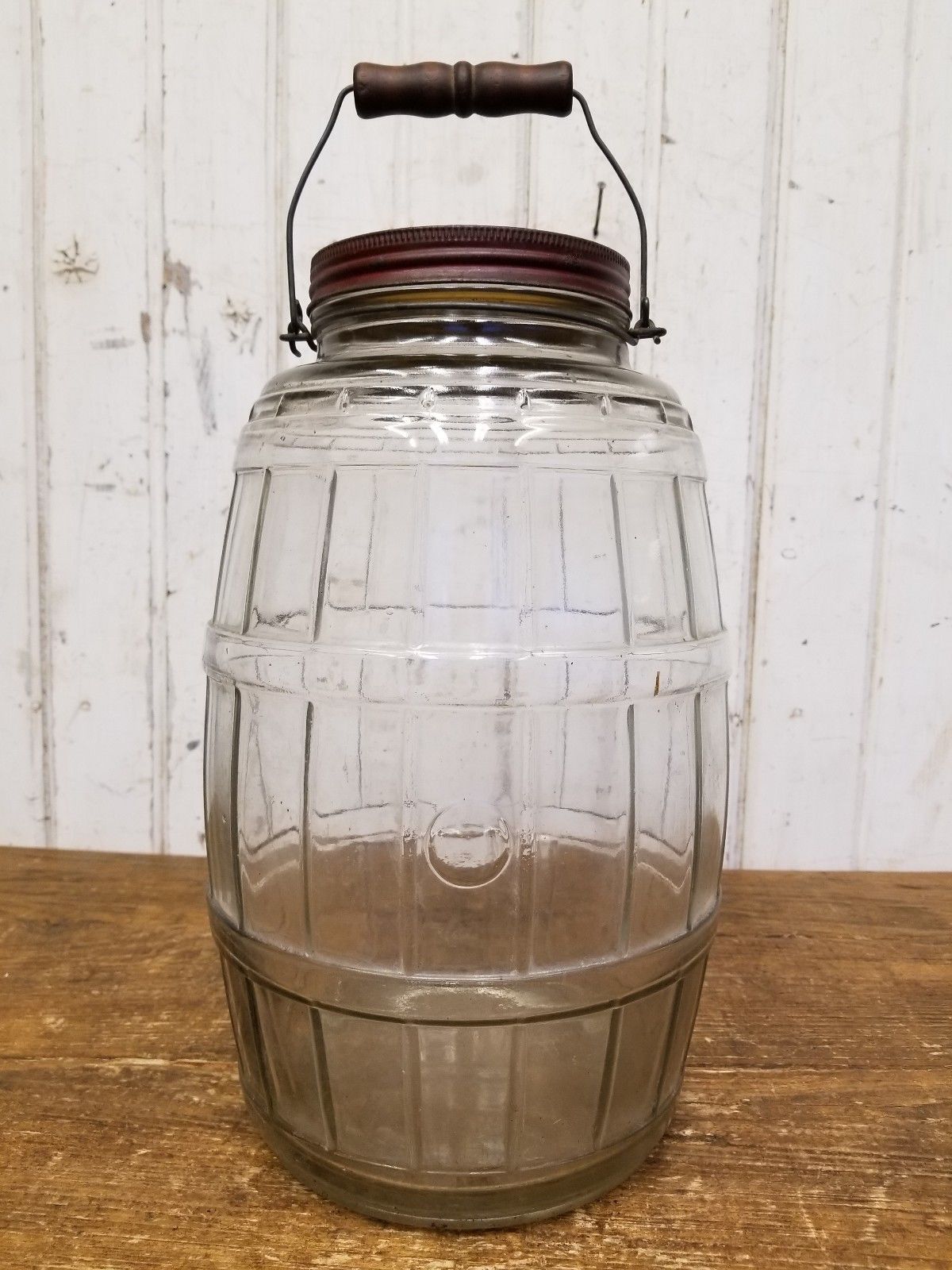 Large Old Vintage Glass Coffee Jar w/ Lid Primitive Rustic Farmhouse