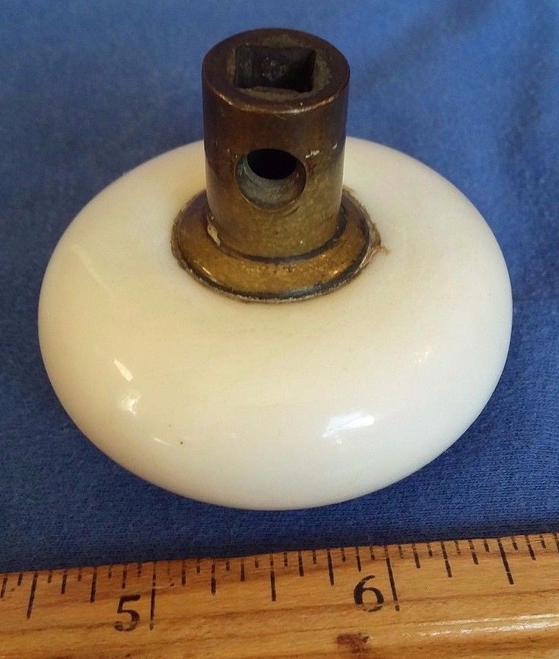 ANTIQUE Vintage Salvage White MILK GLASS Porcelain DOOR KNOB HANDLE